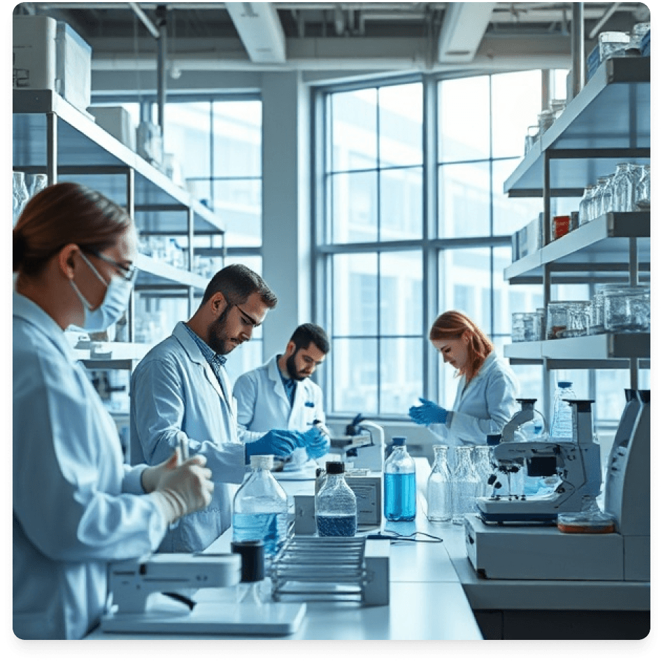 Research scientists working in laboratory